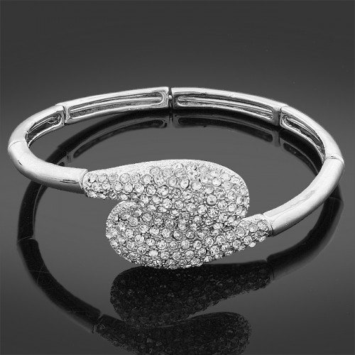 Silver Metal Clasp Bangle with Diamante Teardrop Top Section