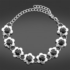 Silver Metal Flower Bracelet with Black Stone Centres