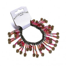 Pink Tone Beaded Charm Style Bracelet
