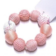 Pink Elasticated Bracelet with Large Hessian Covered Balls