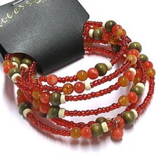 Red Spiral Wire Beaded Bangle