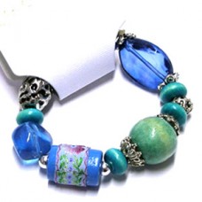 Elasticated Bracelet with Blue Tone Beads