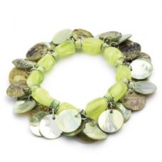 Green Tone Elasticated Bead and Shell Bracelet