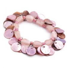 Pink Tone Elasticated Bead and Shell Bracelet
