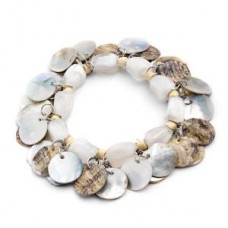 Cream and White Elasticated Bead and Shell Bracelet