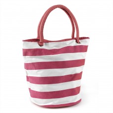 Red and White Striped Canvas Beach Bag
