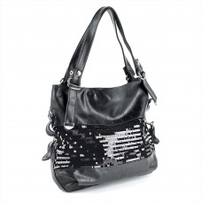 Black Shoulder Bag with Metallic Sequins