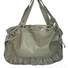 Large Light Grey Faux Leather Shoulder Bag with Studs