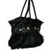 Large Black Faux Leather Shoulder Bag with Giant Studs and Tassels