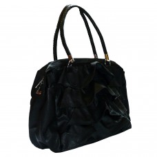 Black Oversized Faux Leather handbag with Large Frills
