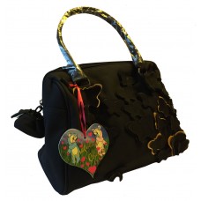 Black and Gold Handbag with Butterflies and Rose