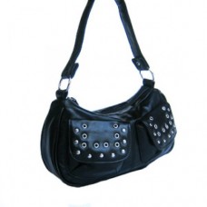 Black Shoulder Bag with Studs and Eyelets to Front