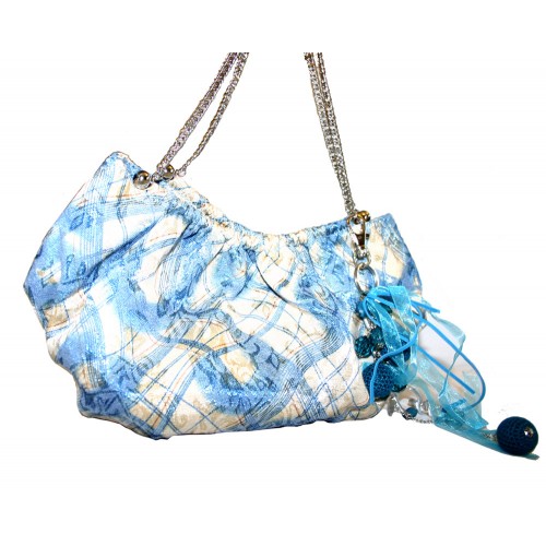 Blue Crescent Shoulder Bag with Handbag Charm