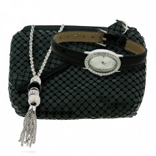Black 3 Piece Gift Set Chainmail Mini Bag Necklace Watch w Guarantee In gift box