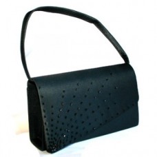 Black Satin Structured Evening Bag with Beads