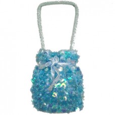 Light Blue Satin Bead & Sequin Dolly Evening Bag