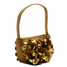 Gold Structured Padded Satin Evening Bag with Giant Sequins