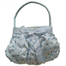Light Blue Satin Handbag Sequins with Beads and Bow