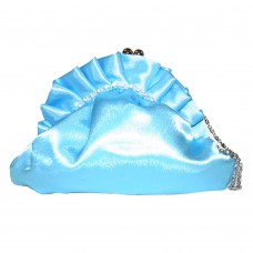Light Blue Satin Evening Bag Handbag with Silver Diamantes and Frills