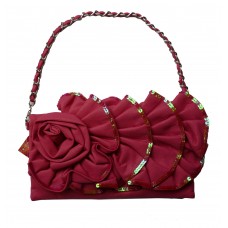 Solid Satin and Sequin Evening Bag in Fuchsia Pink