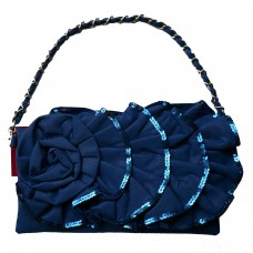 Blue Ruffle Evening Bag with Sequins & Rose