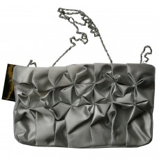 Silver Satin Shoulder/ Clutch Evening Bag with Crumpled Front