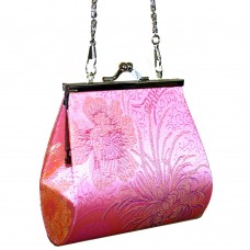 Structured Pink Evening Bag with Floral Pattern