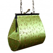 Structured Green Evening Bag with Floral Pattern