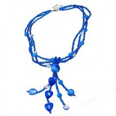 Blue Beaded Necklace with Bead Drops