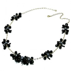 Gold Metal Necklace with Black Bead Clusters