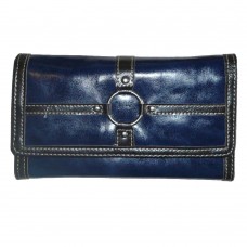 Large Navy Faux Leather Purse with Metal Ring